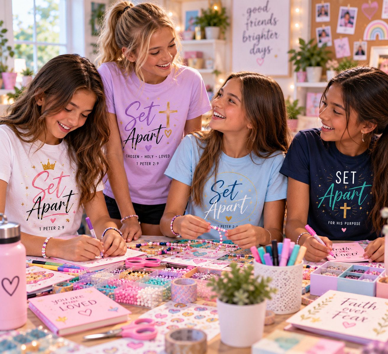 Friends making crafts in SET APART apparel